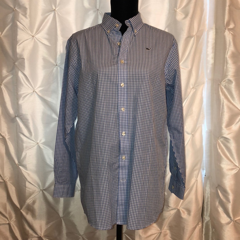 Vineyard Vines Blue & White Gingham Whale Shirt